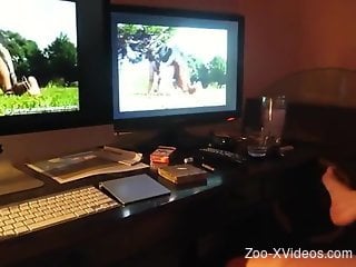 Masturbating MILF enjoys violent bestiality on camera