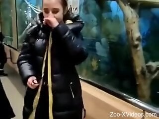 Aroused babe feels attracted to the animals at the zoo