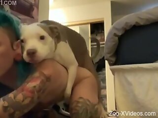 Inked woman cam fucked by her dog in homemade zoophilia