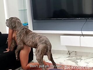 Aroused Cuban slut sucks her dog's cock in amazing positions